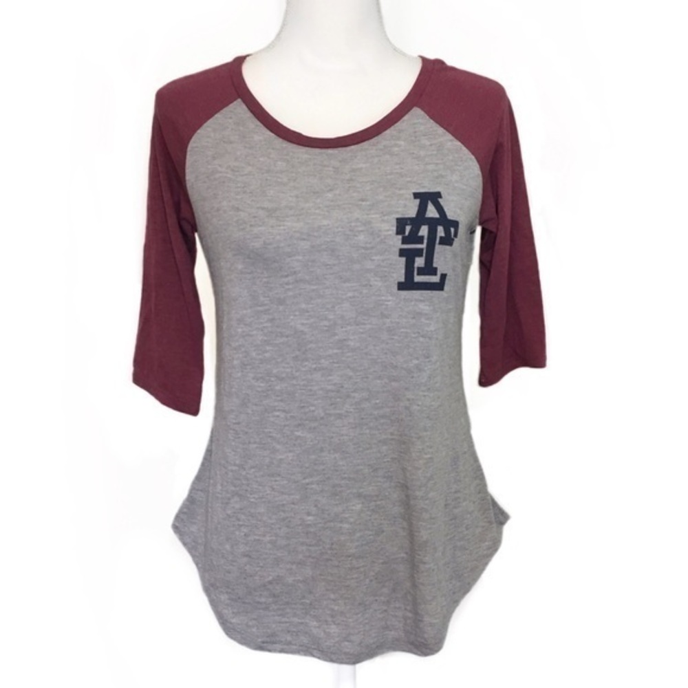 NWT Gray Maroon ATL Atlanta Raglan Tee T Shirt New
